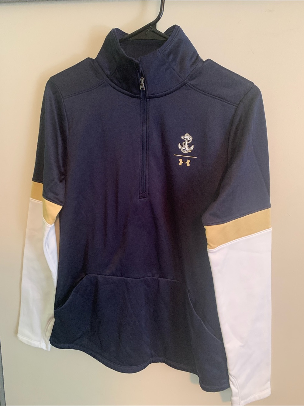 Under Armour Navy Quarter-Zip Pullover with White & Gold Sleeve Panels